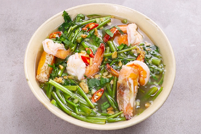 Water spinach soup dried shrimp 